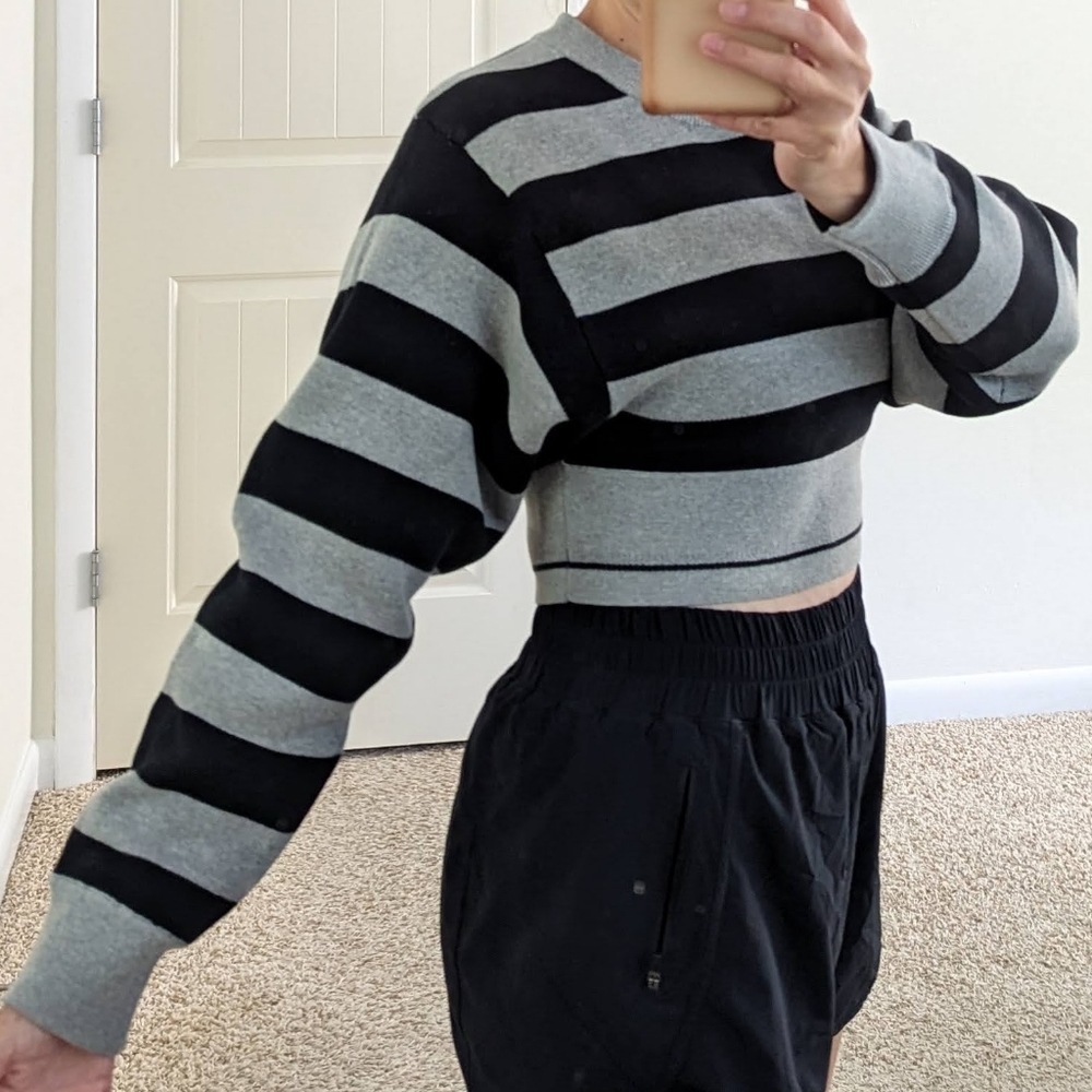 NWT Olivaceous top black gray stripe long sleeve cropped sweater top